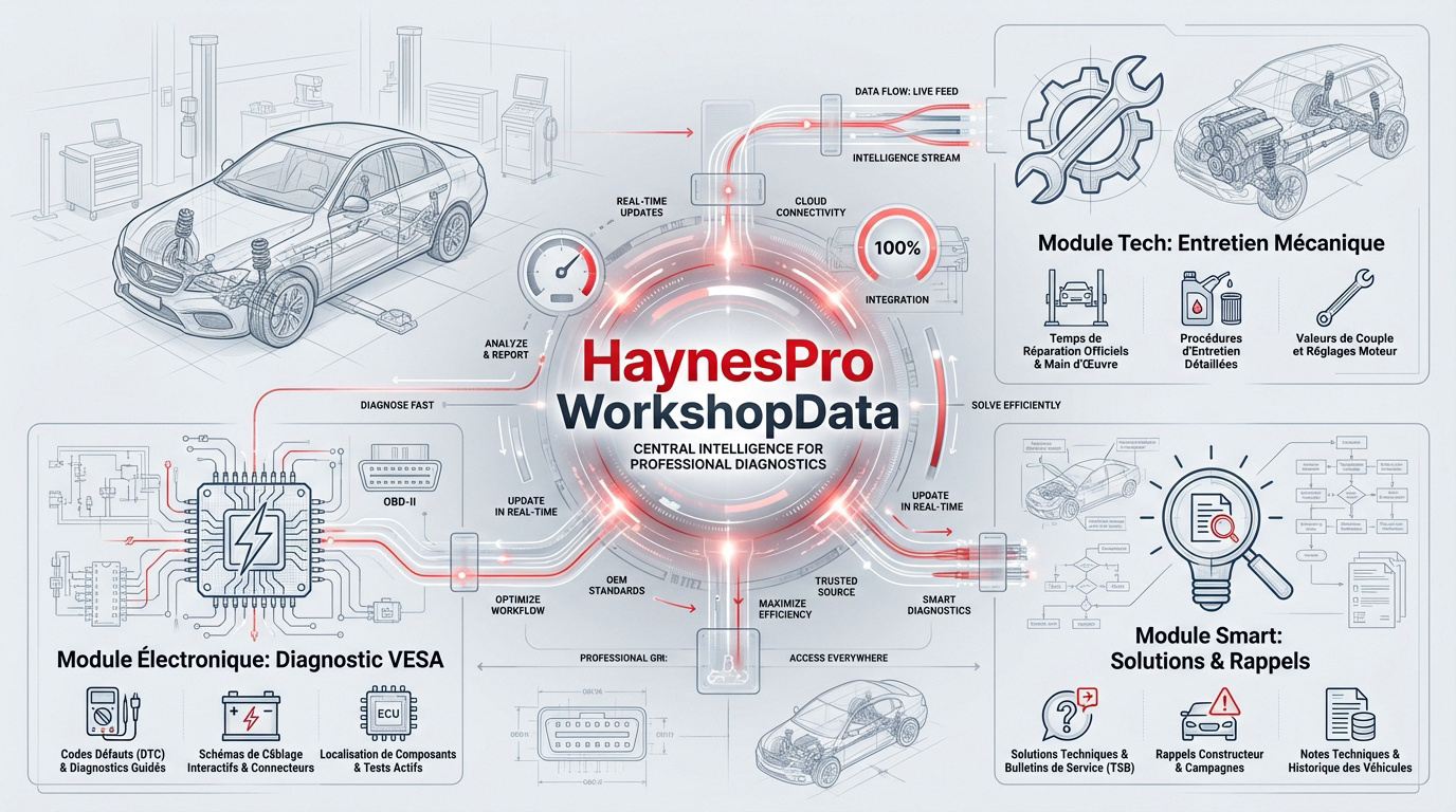 Interface logicielle HaynesPro WorkshopData pour le diagnostic et l'entretien automobile en atelier