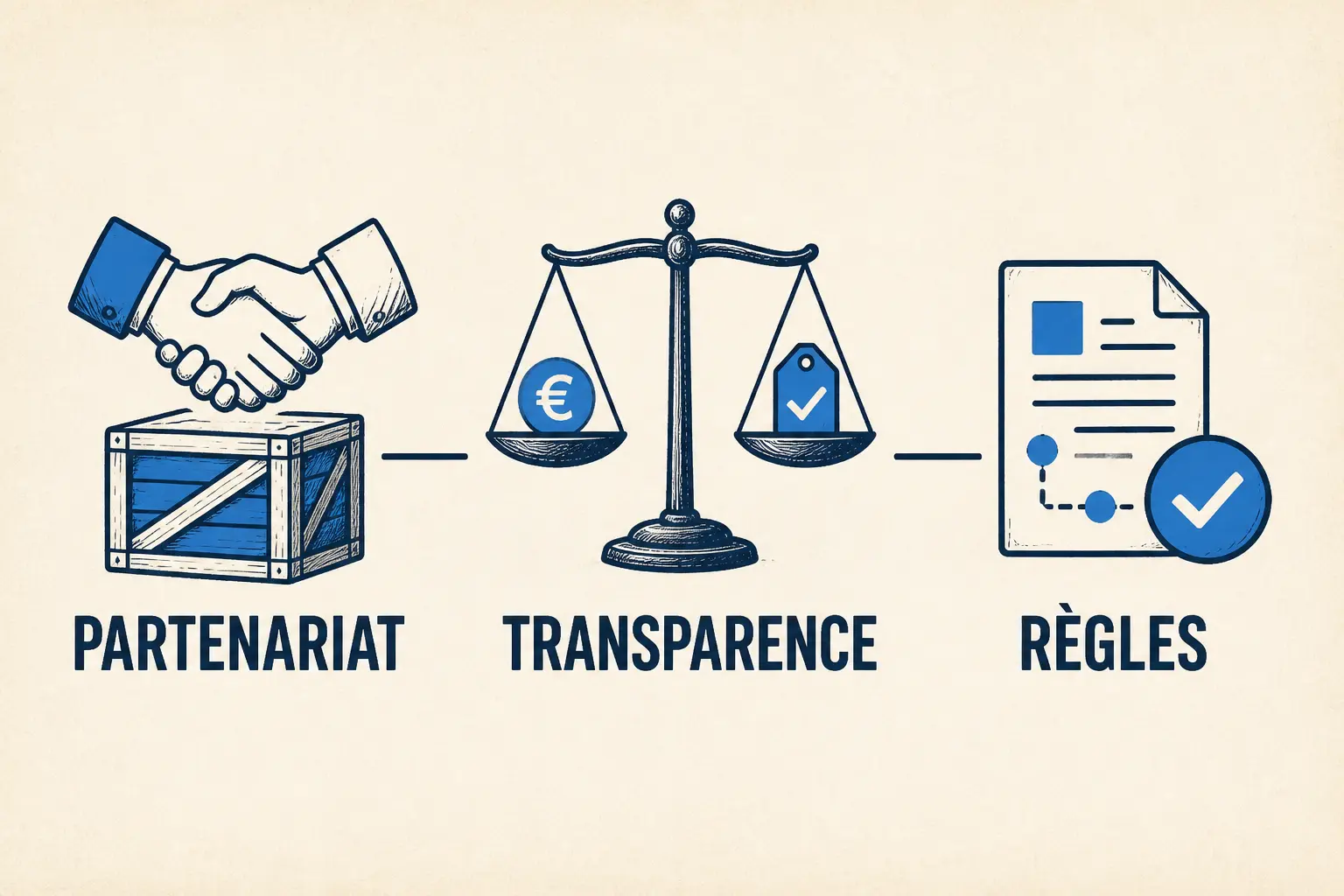 Infographie sur le commerce équitable def : partenariat, transparence et règles pour un échange juste et traçable