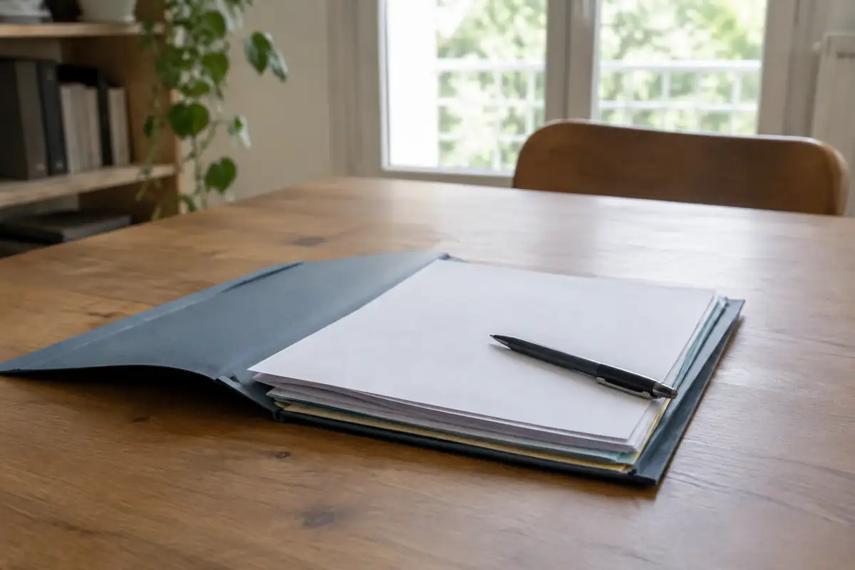 Dossier de contrat et stylo sur une table
